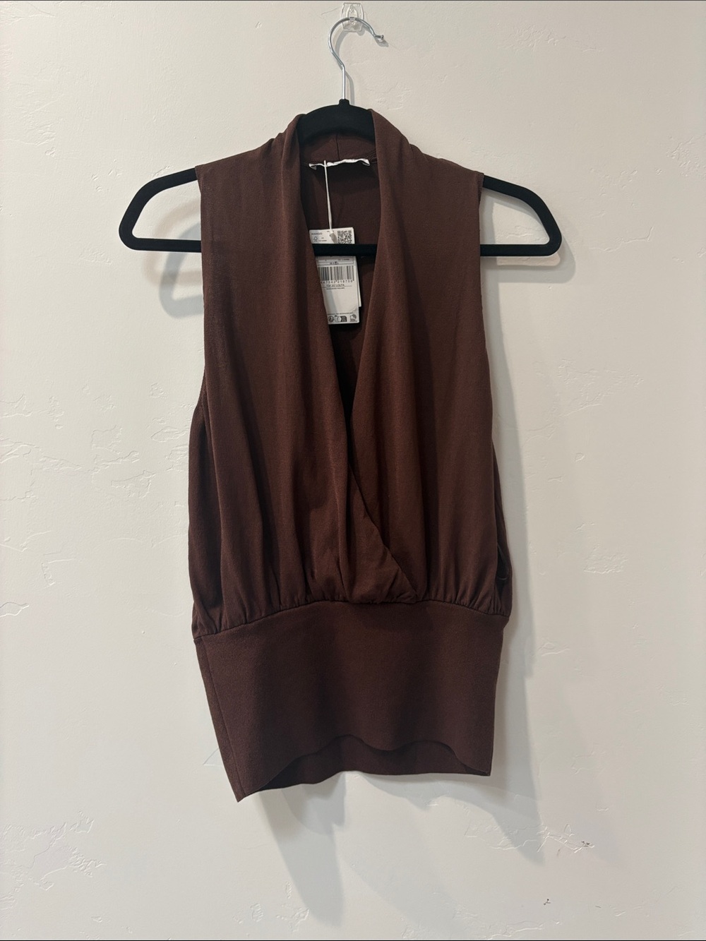 Mango Sleeveless Halter Brown Draped Cami